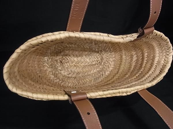 Loewe Anagram Basket Raffia Leather Handbag Tote Beige — view 5