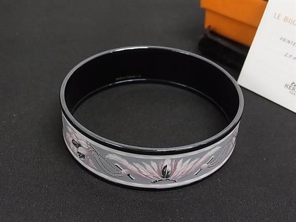 Hermes Enamel GM Cloisonne Bracelet Bangle Black Pink