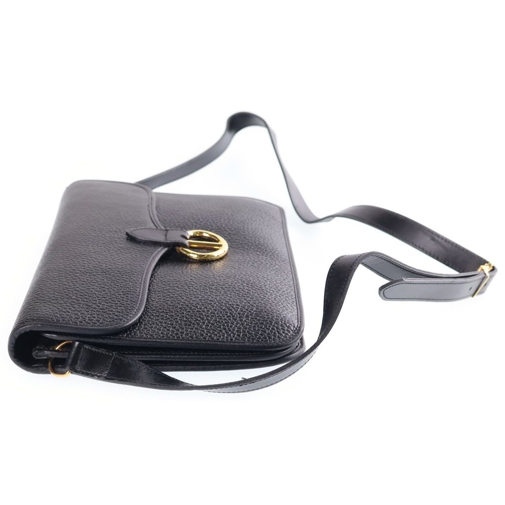 Dior CD Logo Shoulder Bag Black Leather Gold — view 3
