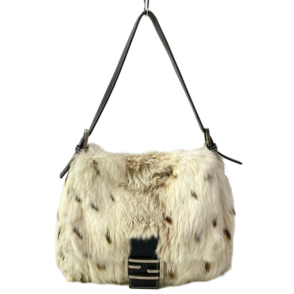 Fendi Shoulder Bag Mamma Bucket Ivory Dark Brown Leather Fur