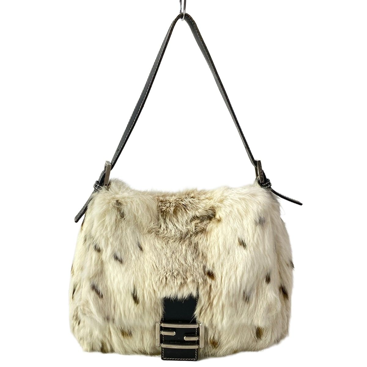 Fendi Shoulder Bag Mamma Bucket Ivory Dark Brown Leather Fur
