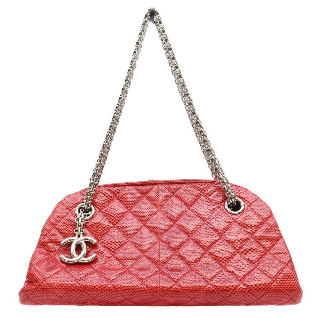 Chanel Red Exotic Leather Silver Bowling Shoulder Bag