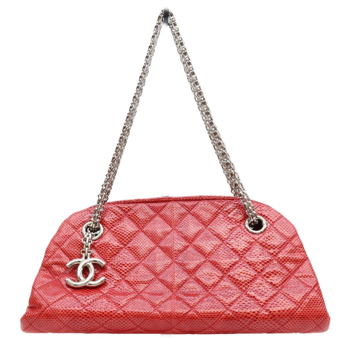 Chanel Red Exotic Leather Silver Bowling Shoulder Bag