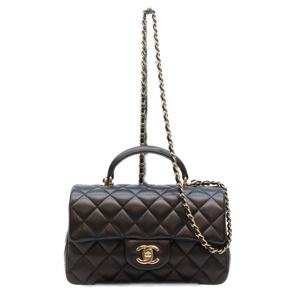 Chanel Black Lambskin Top Handle Mini Quilted 20