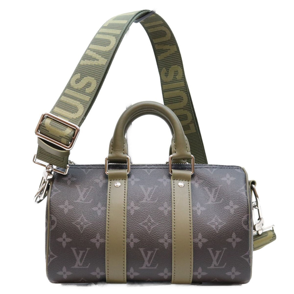 Louis Vuitton Monogram Eclipse Khaki Green Keepall Bandouliere 25 Boston Bag