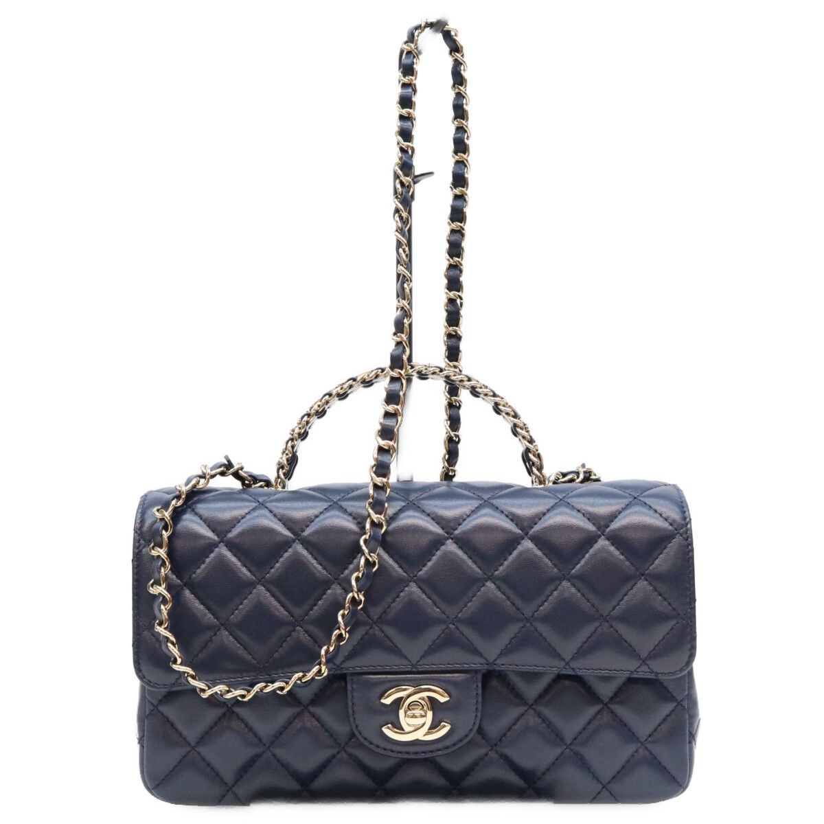 Chanel Navy Lambskin Bijou Chain Top Handle Quilted 23