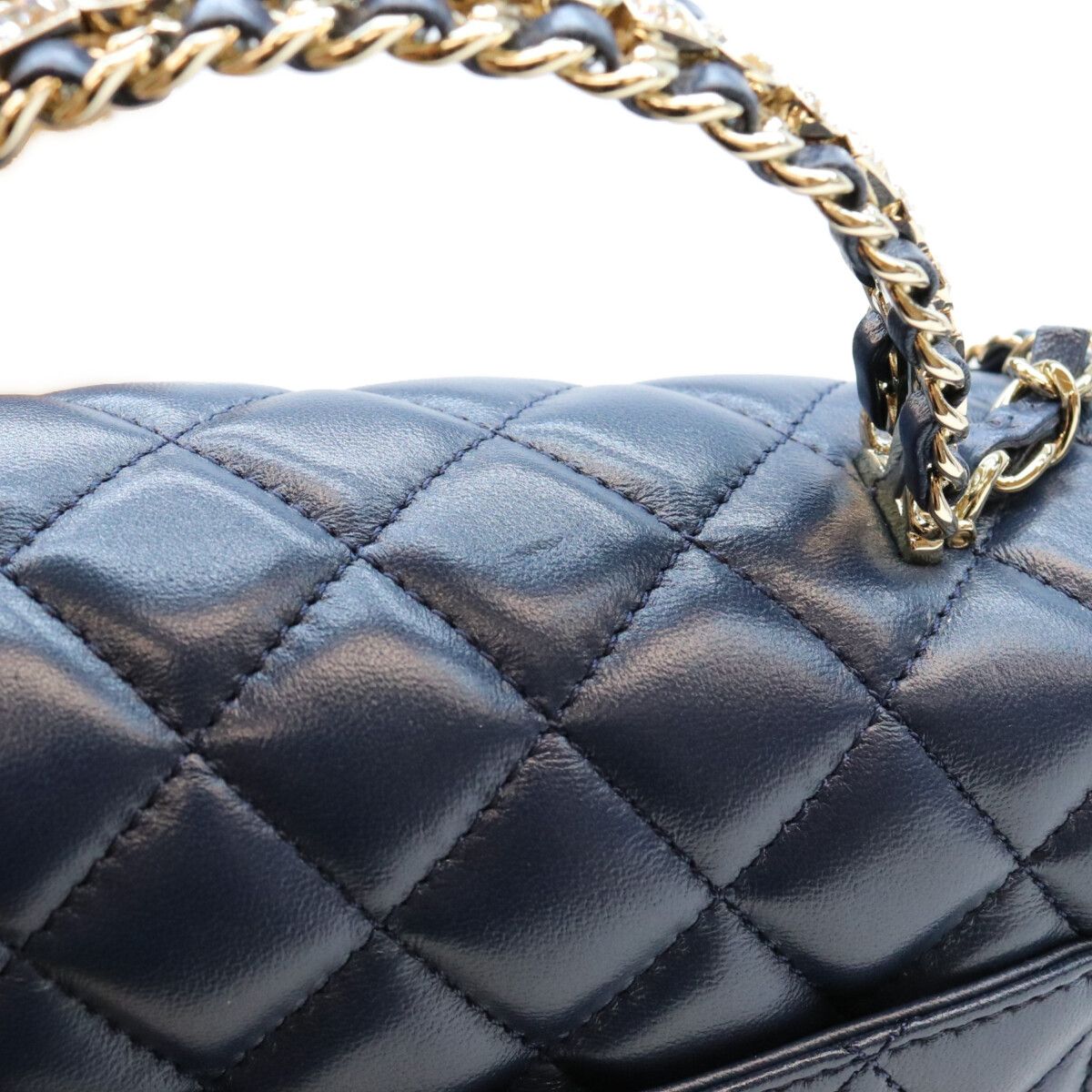 Chanel Navy Lambskin Bijou Chain Top Handle Quilted 23 — view 8