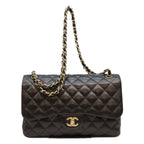 Chanel Black Caviar Double Flap Maxi Quilted 30 Shoulder Bag
