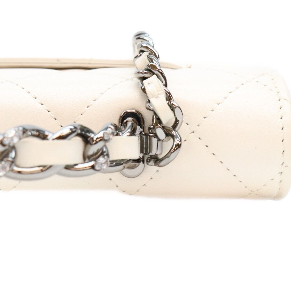 Chanel White Lambskin Silver Chain Top Handle Wallet Shoulder Bag — view 7