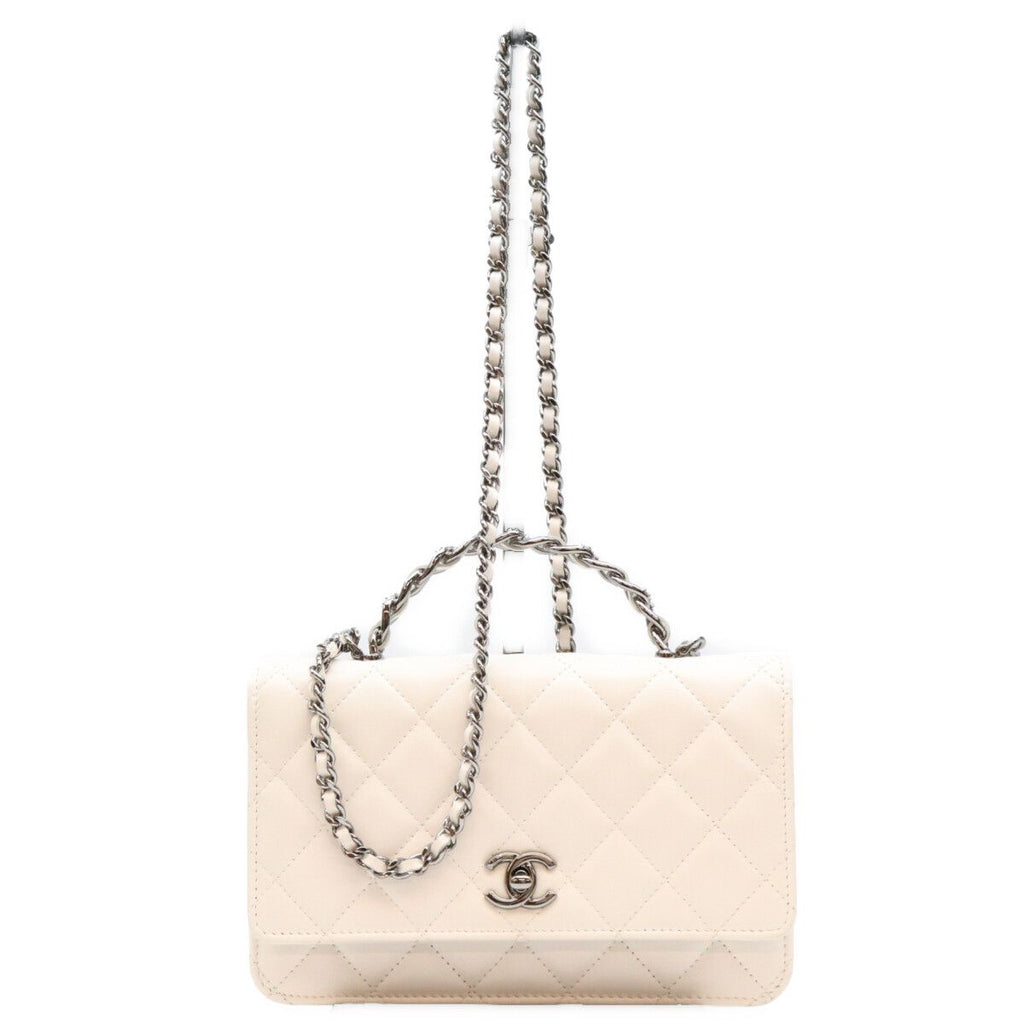 Chanel White Lambskin Silver Chain Top Handle Wallet Shoulder Bag