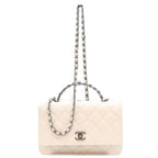 Chanel White Lambskin Silver Chain Top Handle Wallet Shoulder Bag