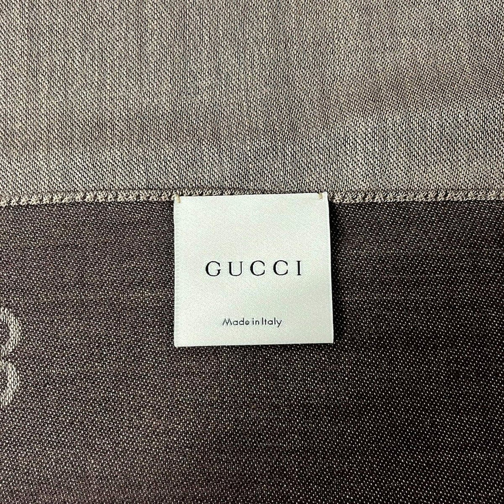 Gucci Shawl Beige Dark Brown GG Pattern Wool Silk Scarf — view 2
