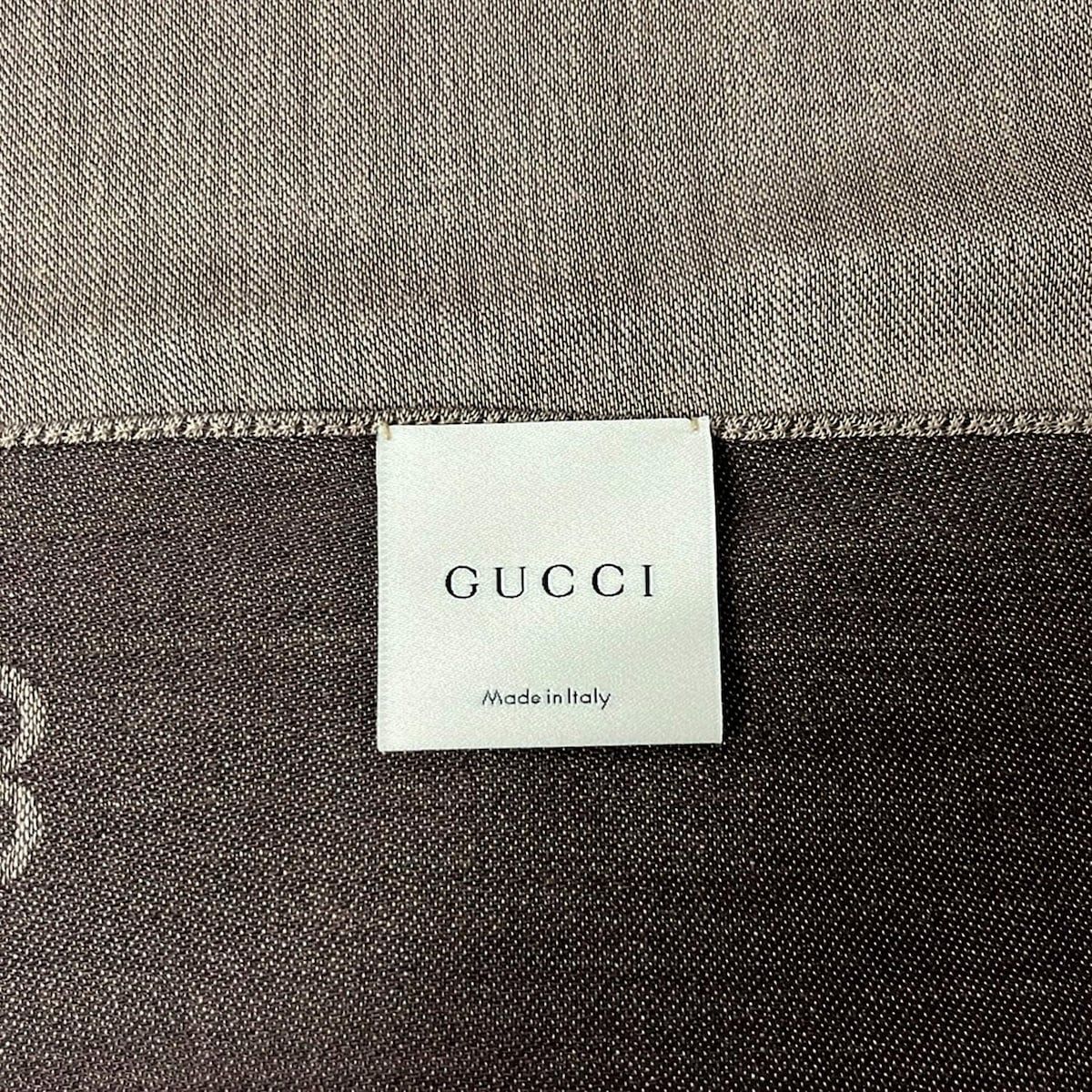 Gucci Shawl Beige Dark Brown GG Pattern Wool Silk Scarf — view 2