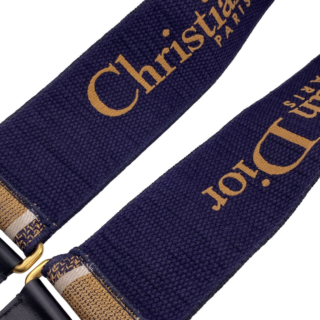 Dior Embroidery Logo Shoulder Strap Canvas Leather Beige Navy Bag Vuitton — view 4