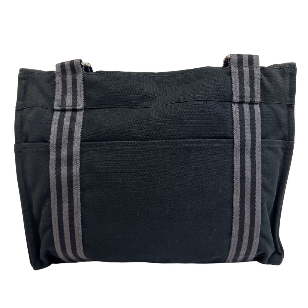 Hermes Fourre Tout Besace MM Shoulder Bag Canvas Black Flap Snap Button Closure