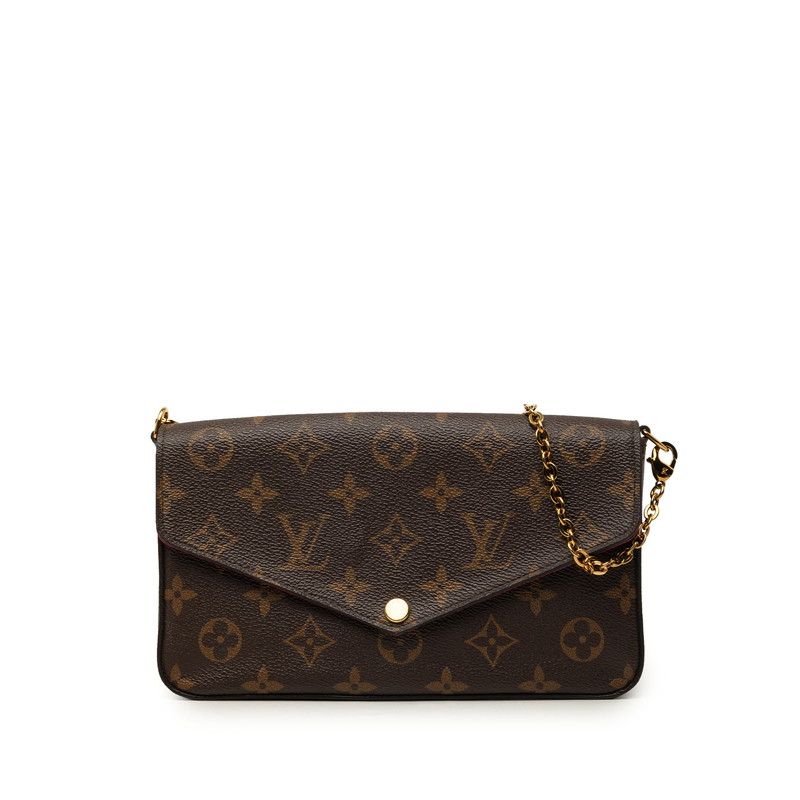 Louis Vuitton Monogram Pochette Felicie Chain Shoulder Bag Brown Fuchsia Leather