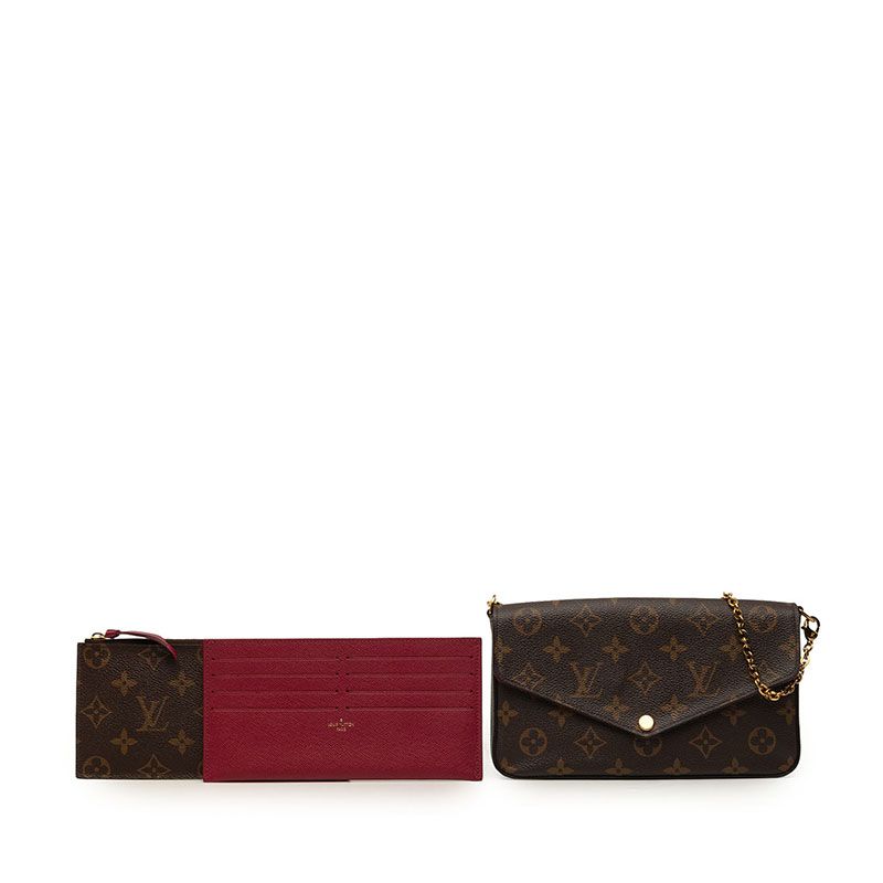 Louis Vuitton Monogram Pochette Felicie Chain Shoulder Bag Brown Fuchsia Leather — view 7