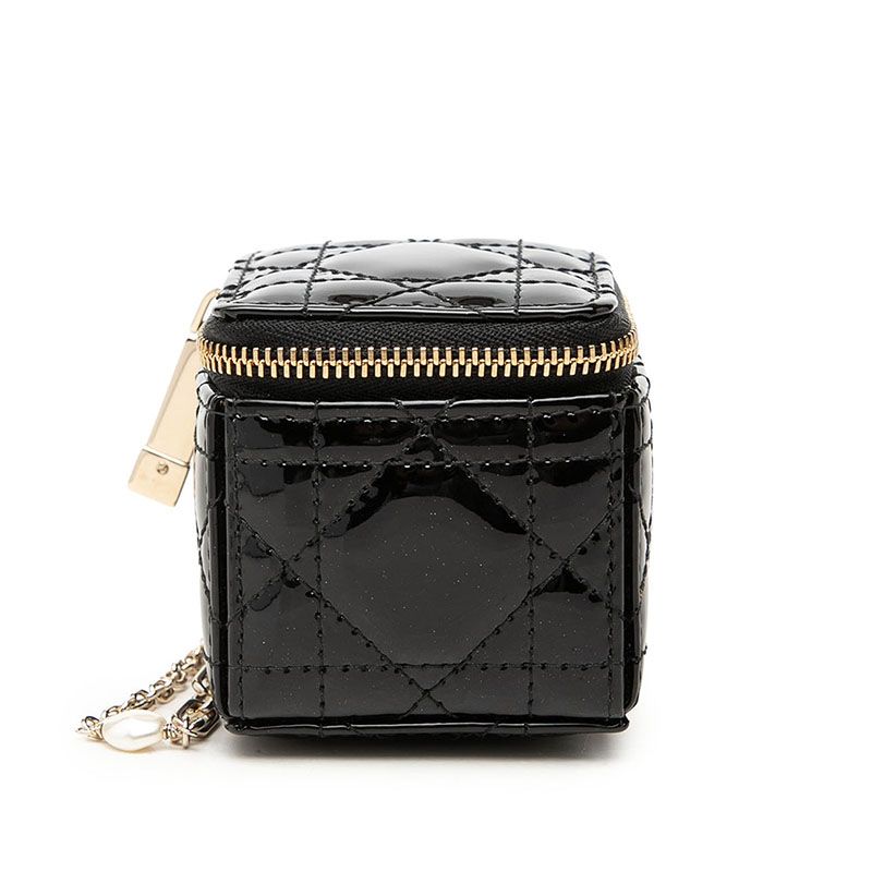 Dior Lady Dior Pouch Case Black Patent Leather