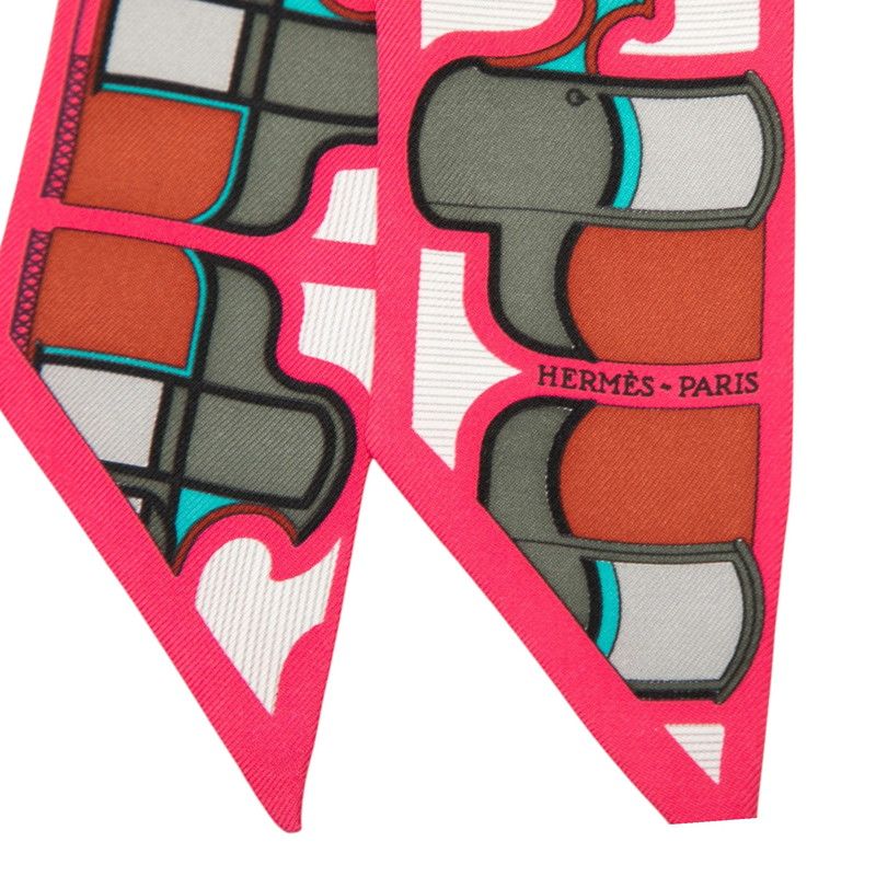 Hermes Twilly Coupe les Coupes Scarf Pink Multicolor Silk — view 4