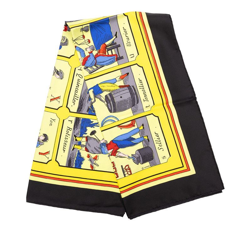 Hermes Carre 90 L'alphabet Des Metiers the Abcs of Work Scarf Yellow Black — view 2