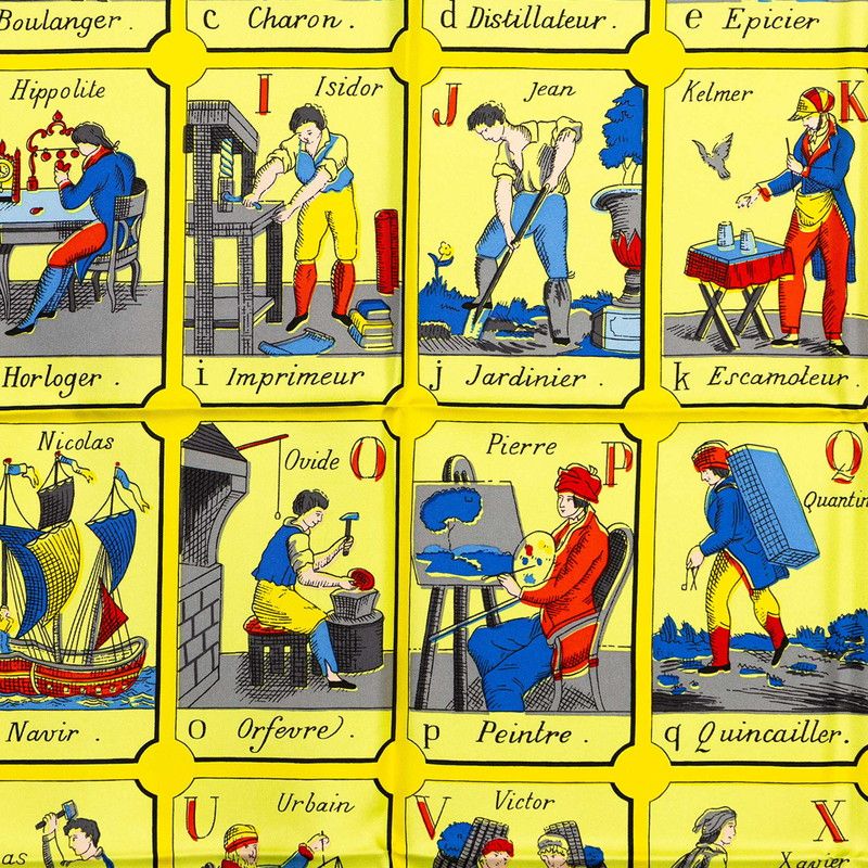 Hermes Carre 90 L'alphabet Des Metiers the Abcs of Work Scarf Yellow Black — view 3