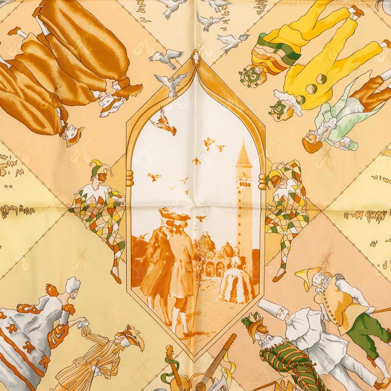 Hermes Carre 90 le Carnaval de Venise Scarf Beige Silk — view 3