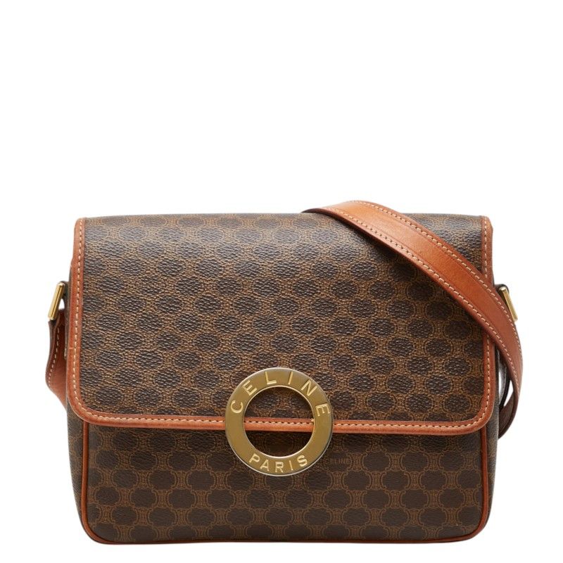 Celine Macadam Crossbody Shoulder Bag Brown Leather