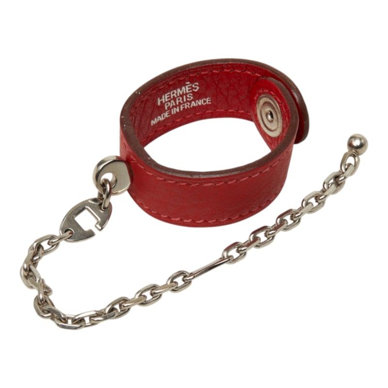 Hermes Glove Holder Bag Charm Red Silver Leather — view 2