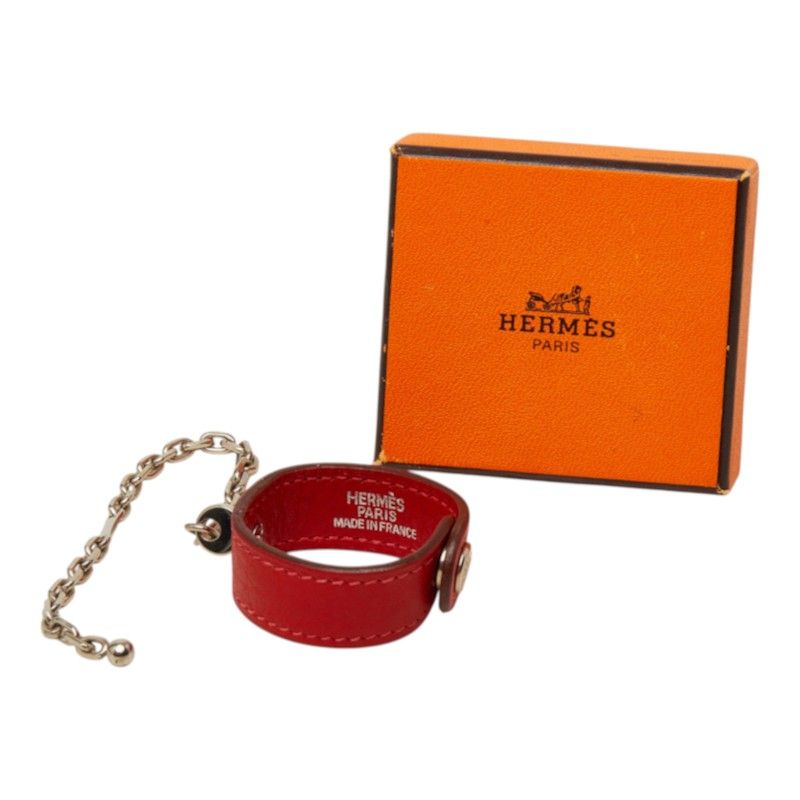 Hermes Glove Holder Bag Charm Red Silver Leather — view 5