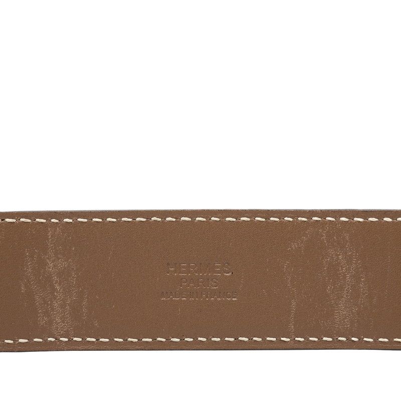 Hermes Romance Scarf Ring Belt Ring Brown Etoupe Leather Metal — view 4