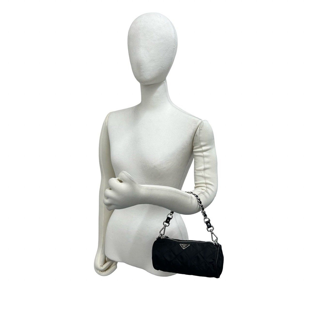 Prada Triangle Logo Quilted Tessuto Nylon Leather Mini Handbag Pouch Black — view 2
