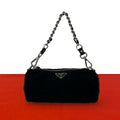 Prada Triangle Logo Quilted Tessuto Nylon Leather Mini Handbag Pouch Black