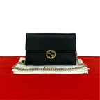 Gucci Interlocking G Logo Leather Chain Wallet Mini Shoulder Bag Black