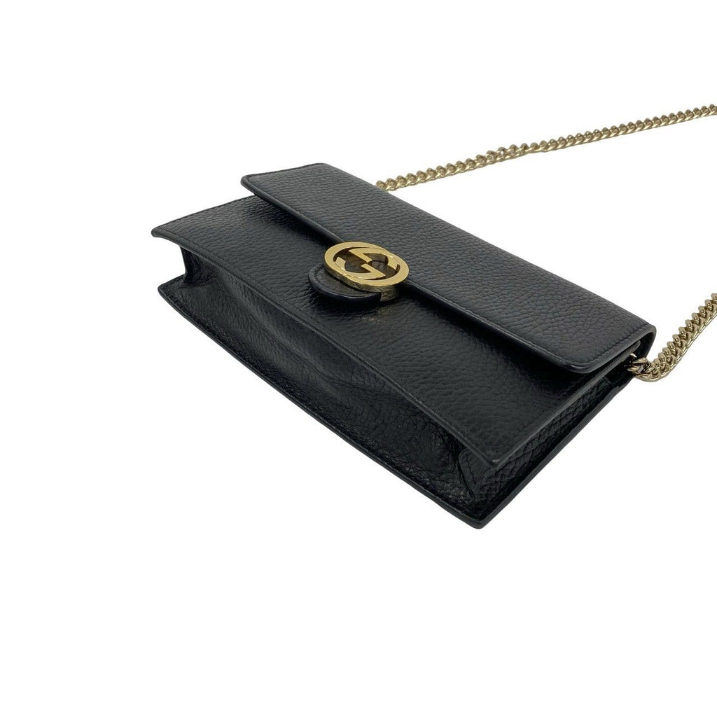 Gucci Interlocking G Logo Leather Chain Wallet Mini Shoulder Bag Black — view 8