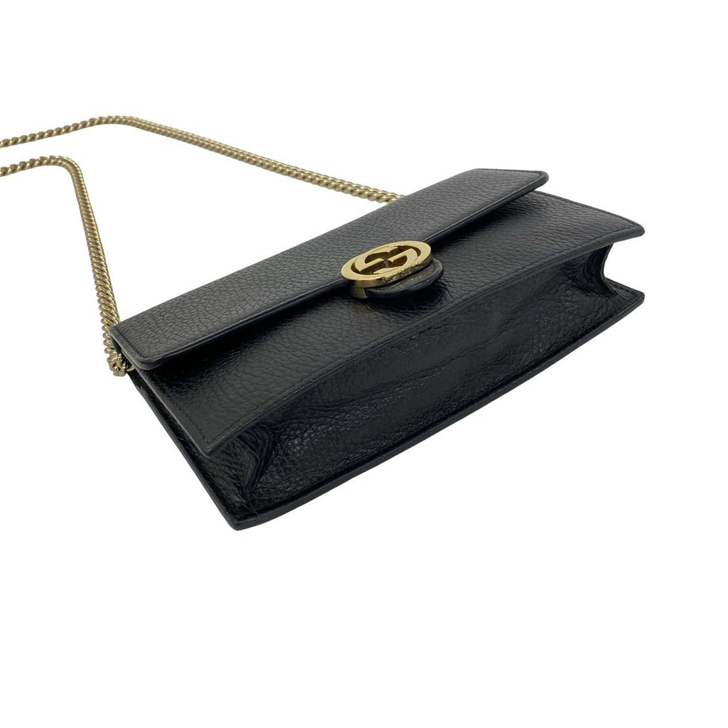 Gucci Interlocking G Logo Leather Chain Wallet Mini Shoulder Bag Black — view 7