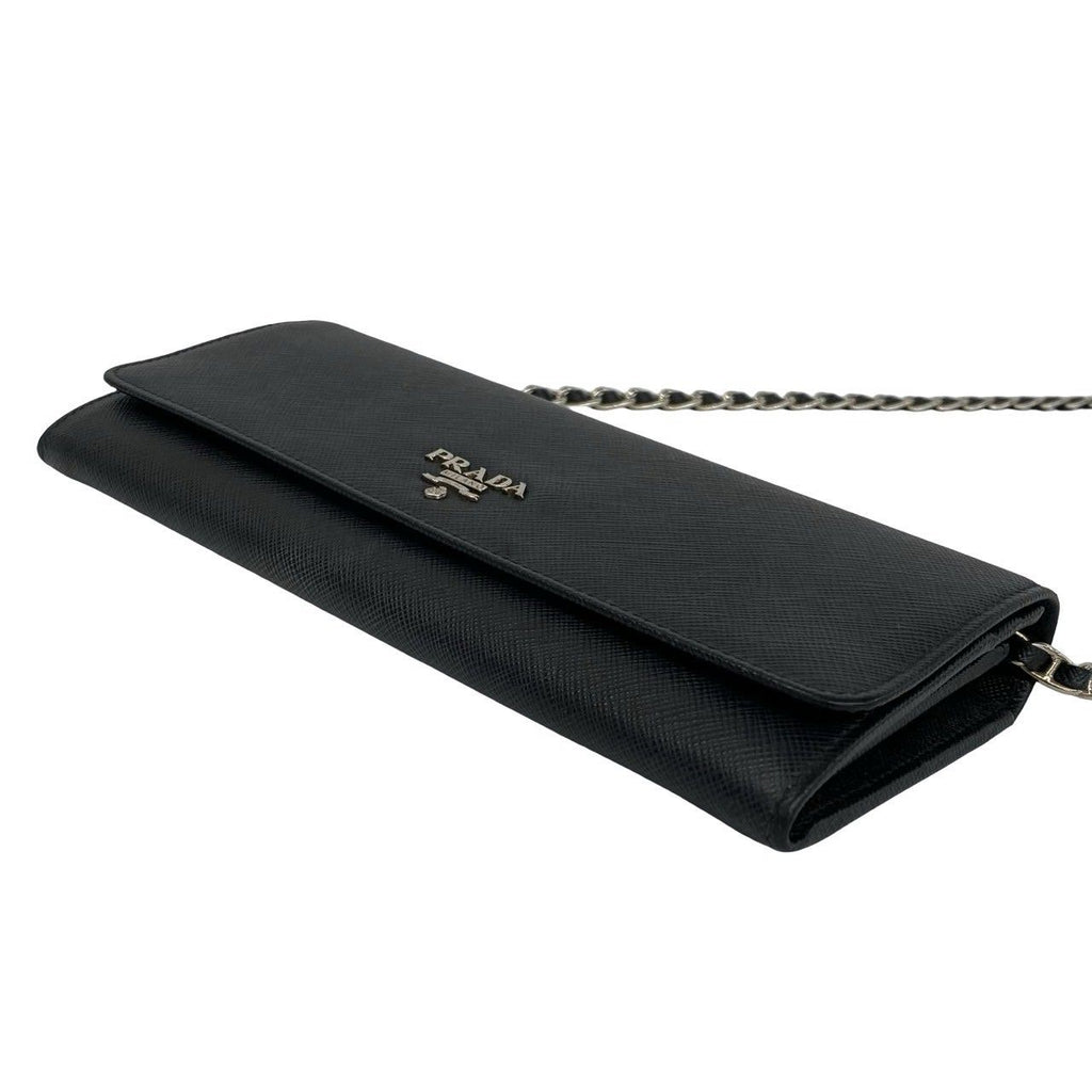 Prada Logo Saffiano Leather Chain Wallet Mini Shoulder Bag Black — view 8