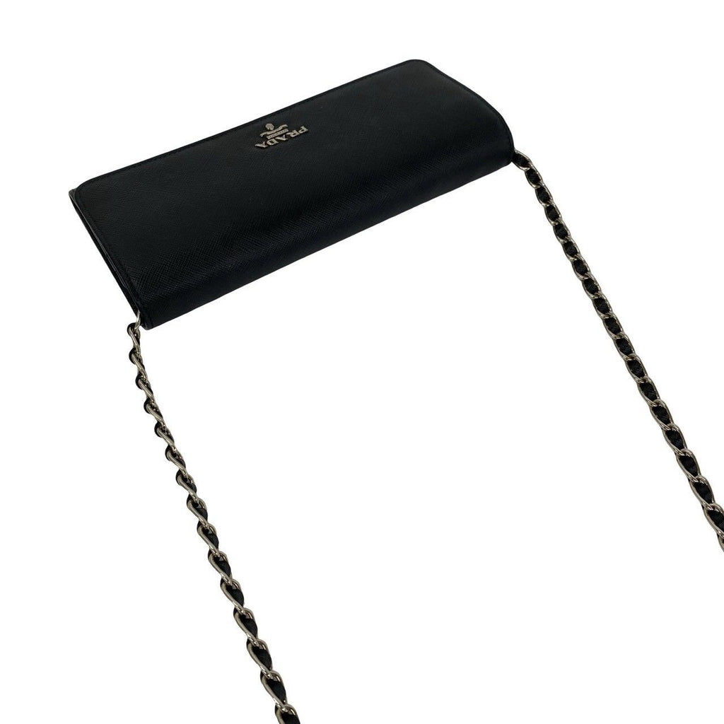 Prada Logo Saffiano Leather Chain Wallet Mini Shoulder Bag Black — view 4