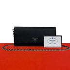 Prada Logo Saffiano Leather Chain Wallet Mini Shoulder Bag Black