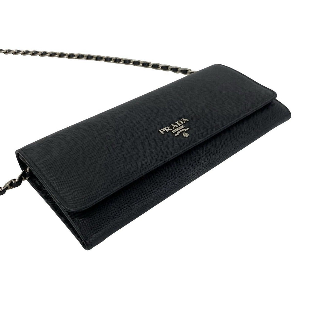 Prada Logo Saffiano Leather Chain Wallet Mini Shoulder Bag Black — view 7