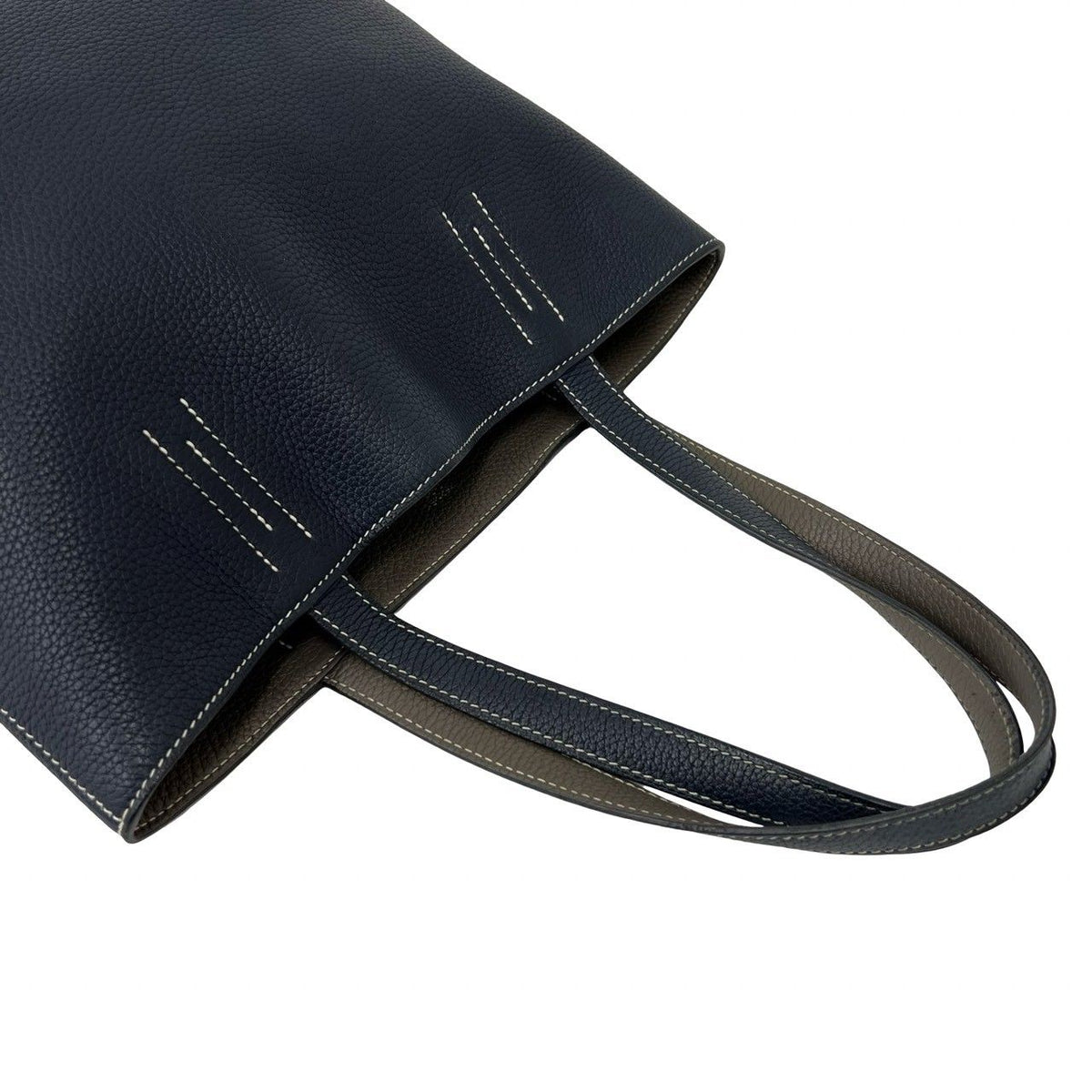 Hermes Double Sens 36 Taurillon Clemence Tote Shoulder Bag Bleu Nuit Etain — view 4
