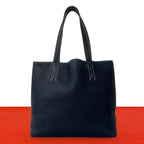 Hermes Double Sens 36 Taurillon Clemence Tote Shoulder Bag Bleu Nuit Etain