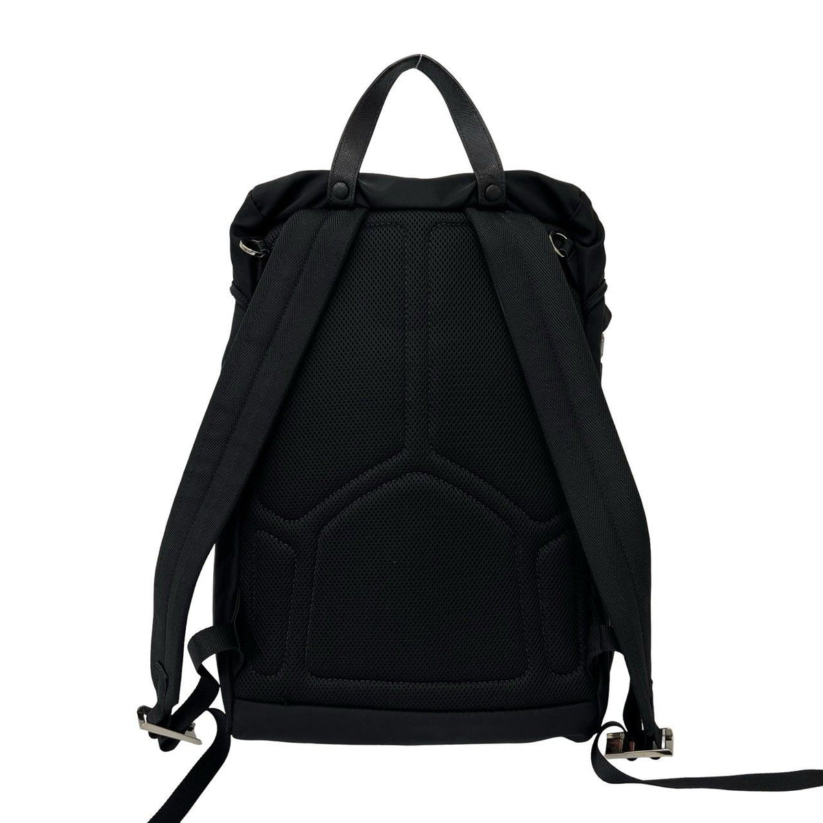 Prada Logo Tessuto Nylon Leather Backpack Black — view 3