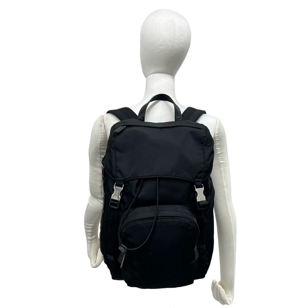 Prada Logo Tessuto Nylon Leather Backpack Black — view 2