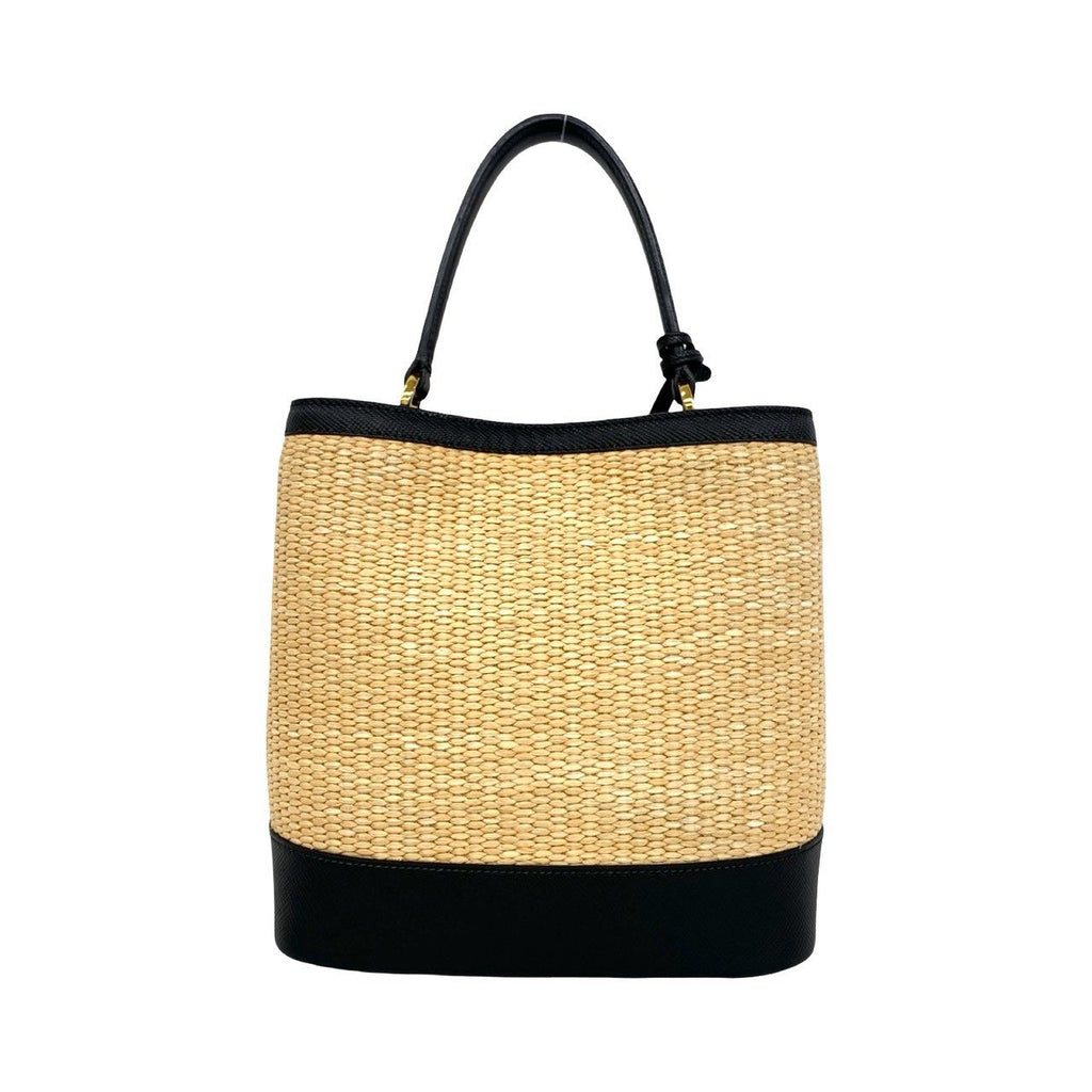 Prada Panier Triangle Logo Raffia Saffiano Leather 2-Way Shoulder Bag Beige — view 3