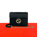 Gucci Interlocking G Leather 2-Way Shoulder Bag Pochette Black