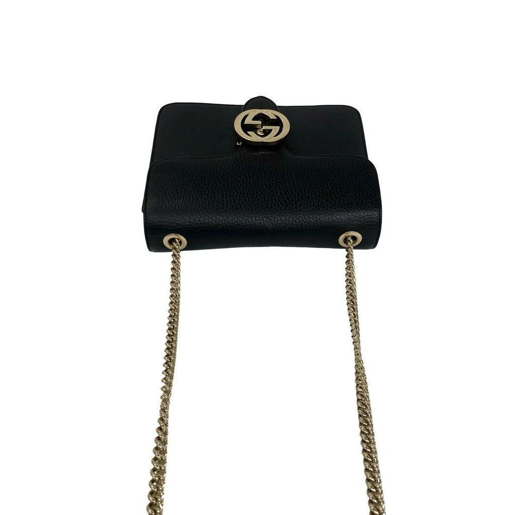 Gucci Interlocking G Leather 2-Way Shoulder Bag Pochette Black — view 4