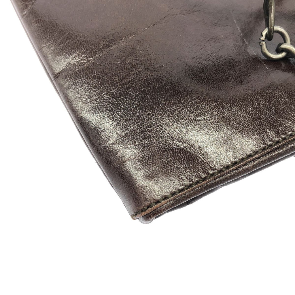 Prada Chain Strap Vintage Leather Flap Bag Brown — view 8