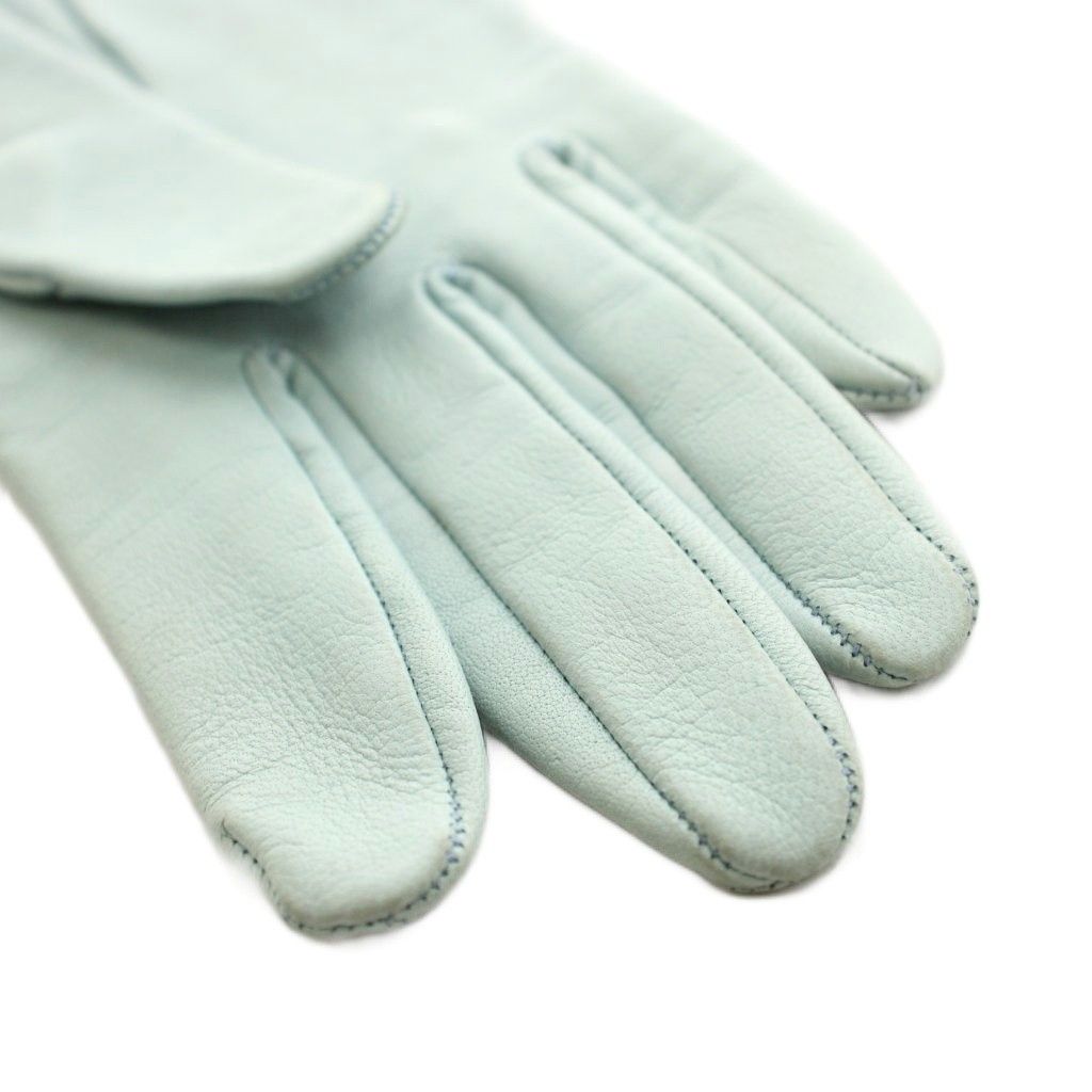 Hermes Gloves Leather Perforated Logo 6.5 Light Blue — view 5