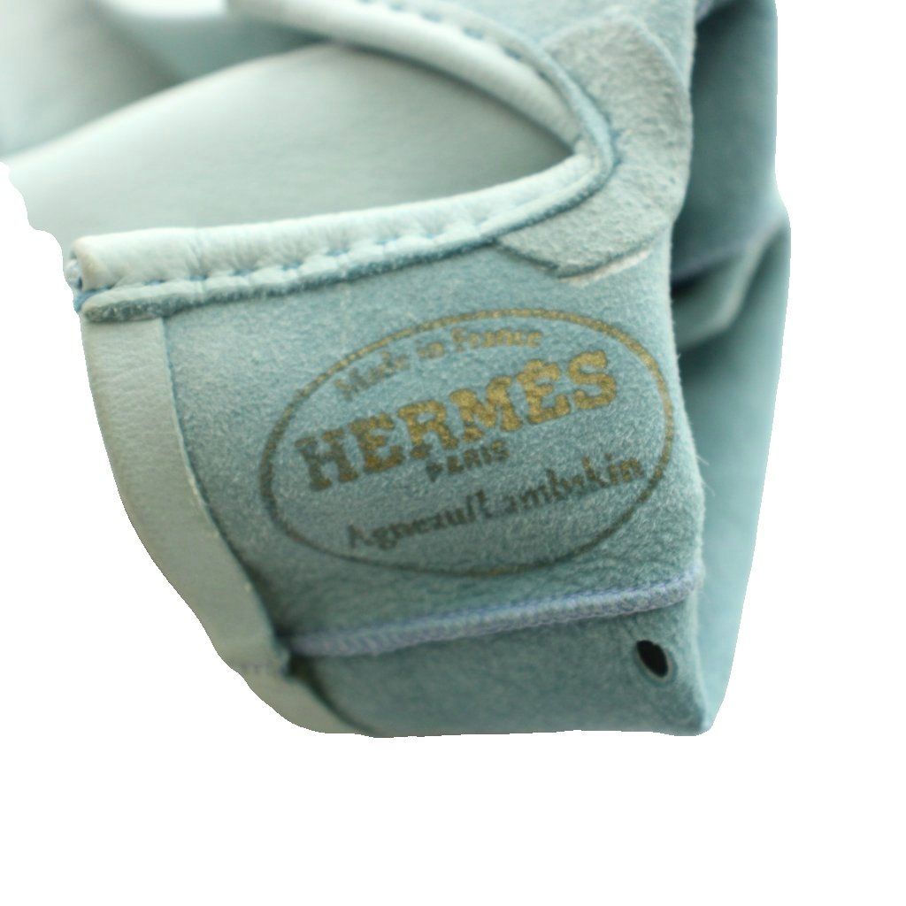 Hermes Gloves Leather Perforated Logo 6.5 Light Blue — view 3