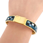 Hermes Clic Clac Enamel Cloisonne Gold Plated Blue Bangle Bracelet — view 4